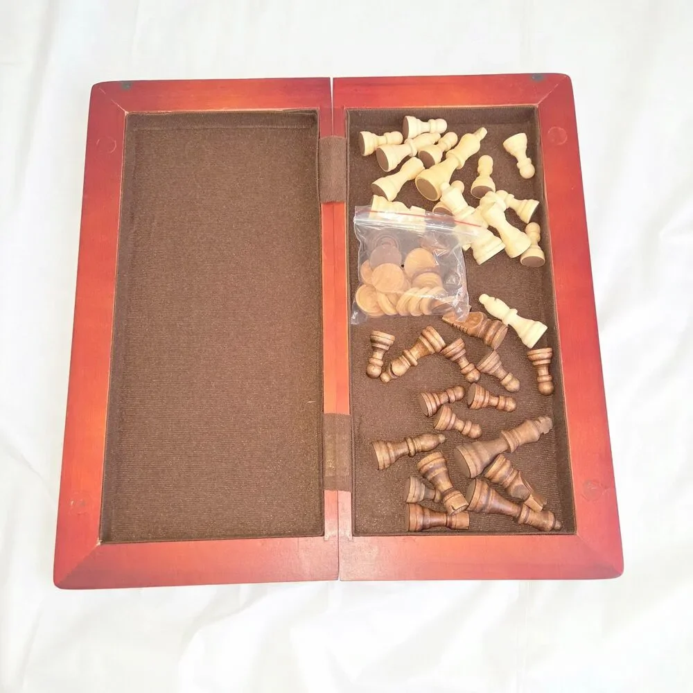 Cardinal Chess & Checkers Set Folding Board Wooden Pieces Complete Game
